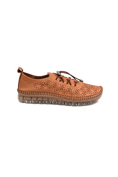 KİNDEP Kindep Iniesta Genuine Leather Transparent Comfortable Sole Daily Women's Shoes Taba