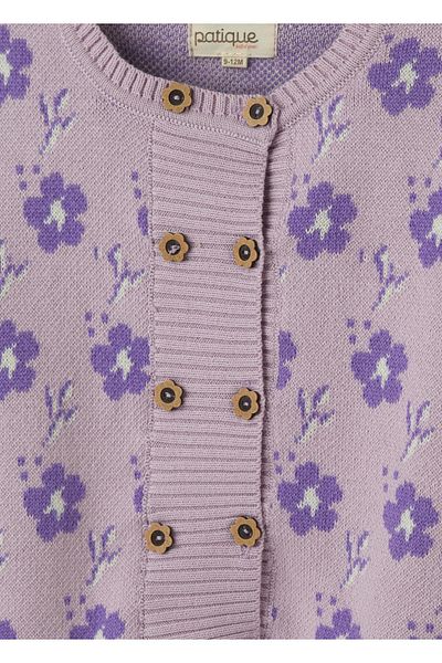 Uludağ Triko Lilac Organic Cotton Floral Buttoned 2-Piece Set