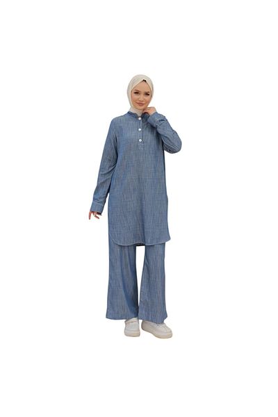 Armine Buttoned Side Slit Tunic Indigo 24Yt474
