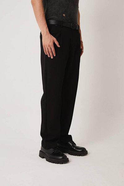 Fandr Store Black Men's Pleated Elastic Waist Baggy Fit Fabric Trousers