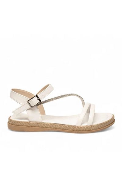 KİNDEP Kindep Lilyum Temo Non-Slip Sole Piping Daily Women's Sandals White