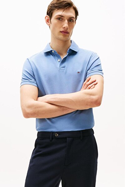 Tommy Hilfiger Men's Woven Polo Neck Short Sleeve Casual Blue Polo Neck T-Shi...