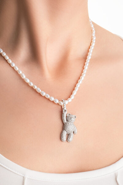 So CHIC... Tiny Bear 18 Ayar Beyaz Altın Kaplama Gümüş Charm