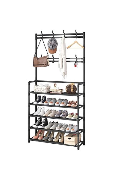 divendi-ro Suport de haine cu 5 rafturi și 8 cârlige pentru haine, pălării, genți, metalic, 168x60x26cm