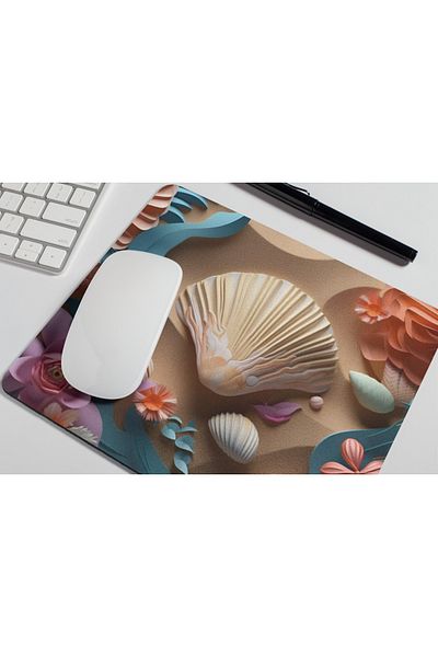 Nino Store Seashell and Flower Pattern – Aesthetic Non-Slip Base Desktop and Office Mouse Pad