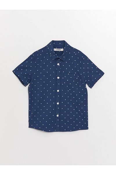 LC Waikiki Lcw Kids Navy Blue Patterned Short Sleeve Boy's Shirt