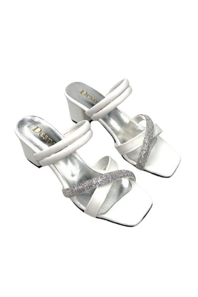 KİNDEP Kindep Desniy Heeled Evening Dress Women's Slippers White