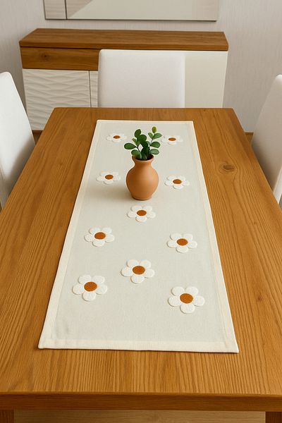 aydev home collection Κάλυμμα τραπεζιού με μοτίβο Daisy Punch Κεντημένο λινό Runner 40 x 110 cm