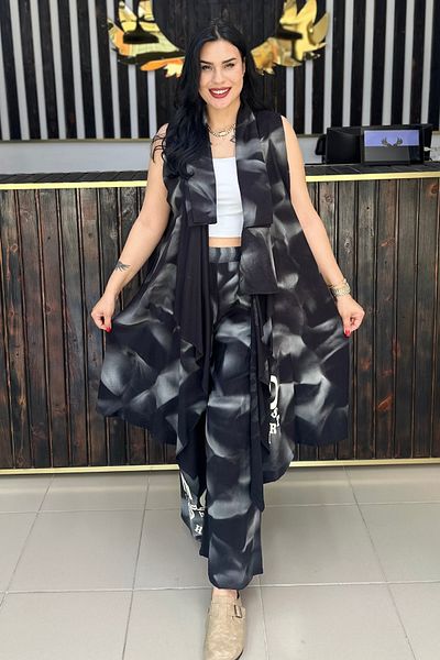 GÖKSEL Tie-Dye Design Vest Black Large Size