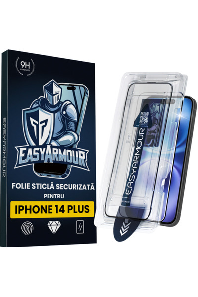 EasyArmour Set 2 Folii Sticla Securizata pentru iPhone 14 Plus, Aplicare Usoa...