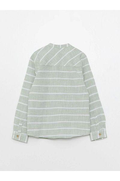 LC Waikiki Lcw Kids Green Judge Collar Striped Long Sleeve Gabardine Boy's Shirt