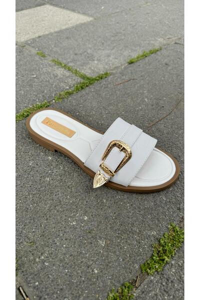 KİNDEP Buckle Detailed Daily Women's Slippers White
