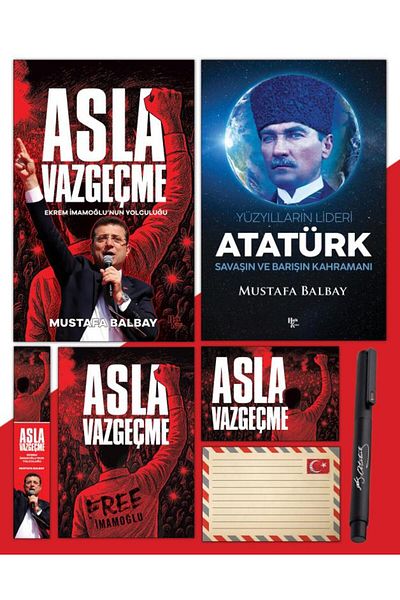 Halk Kitabevi Never Give up - Bookmark -Postcard - Poster - Leader of the Centuries Ataturk - Ataturk Signature Printed Pen
