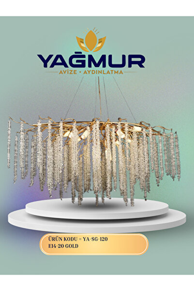 YAĞMUR AVİZE AYDINLATMA 120 CM SERİP AVİZE YEMEK MASASI GOLD E14 DUY TİPİ