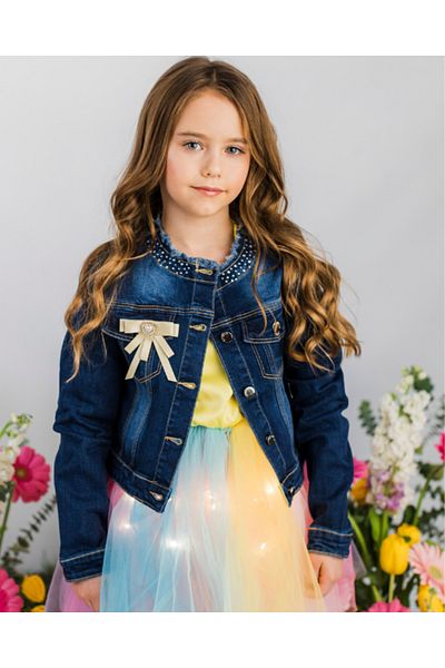 fustite cu luminite Geacă de blugi cu fundiță aurie - 4-5 ani (104-110 cm)