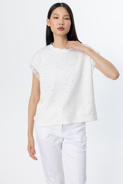 On Fashion Stone Printed Blouse with Ruffles on the Sleeves Ecru-56354
