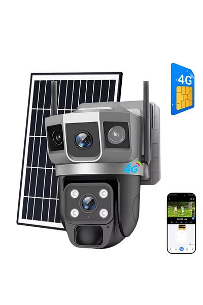 CLAUSTEEL Cameră de supraveghere 2 în 1 cu vedere triplă, panou solar inclus, 4mp, baterie Y de 8000 mAh, 4g