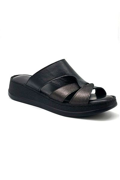 KİNDEP Kindep (Clavi) Genuine Leather Poly Light Sole Comfort Daily Women's Slippers Black