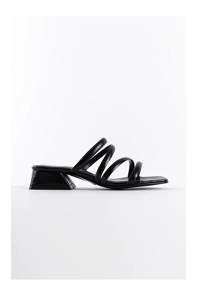 KİNDEP Kindep Petunia Piping Short Heeled Daily Women's Slippers Black