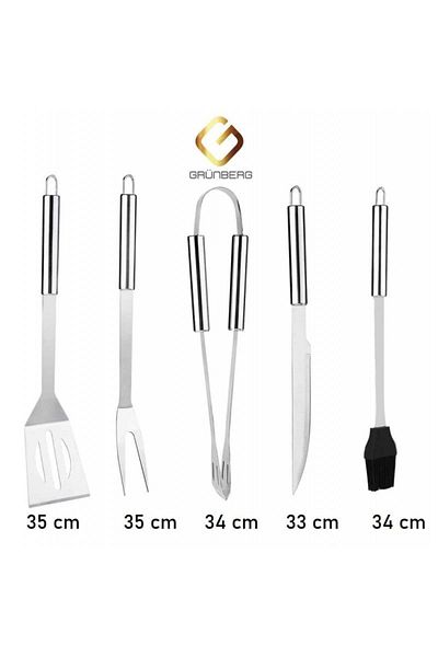 divendi-ro Grunberg set 5 stainless steel barbecue utensils with bag - Silver