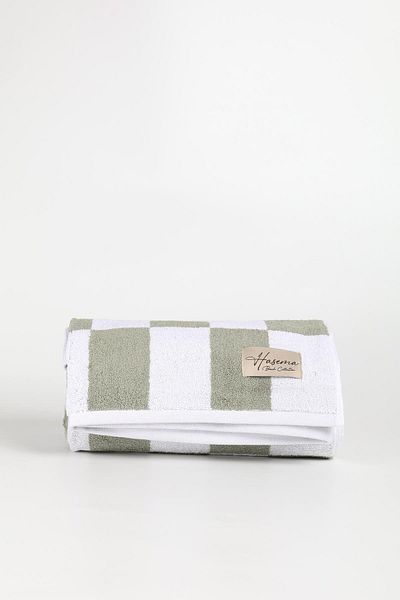 Haşema Square Patterned Green White 90X170 Beach Towel Hsm-26