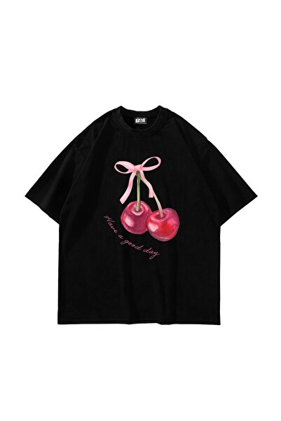 Bak Moda Tricou negru oversize unisex cu imprimeu Have a Good Day