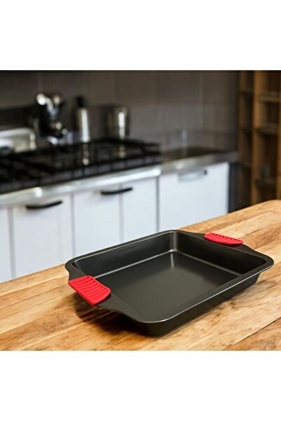 Genel Markalar 30x25 cm siyah teflon fırın tepsisi, dayanıklı ve şık tasarım