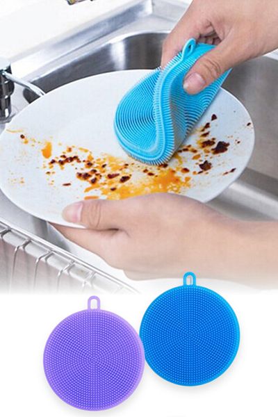 omilife Silicone Dishwashing Pad Set of 2 Sponge Alternative with Durable Flexible Structure Practical Cleaning Pe