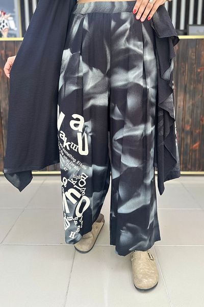 GÖKSEL Tie-Dye Pattern Pants Black Large Size