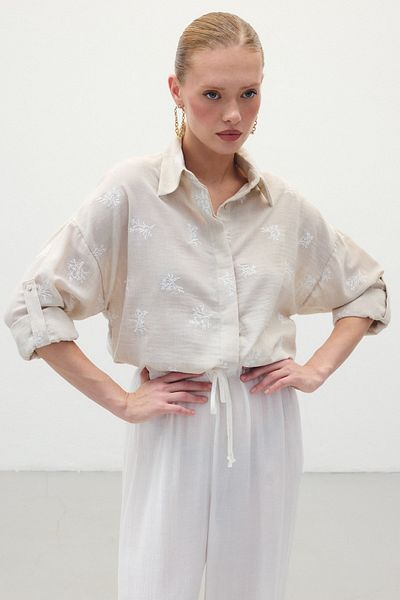 Sateen Cămașă casual brodata - Bej