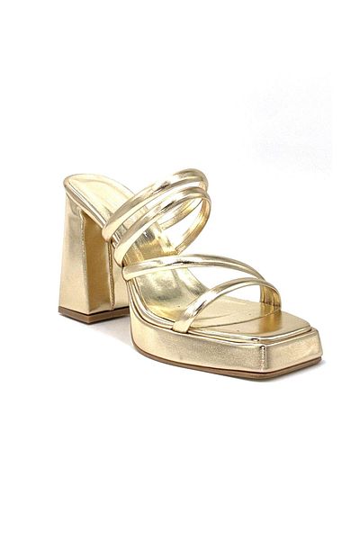 KİNDEP Kindep Daily Thick Heeled Platform Women's Slippers Gold