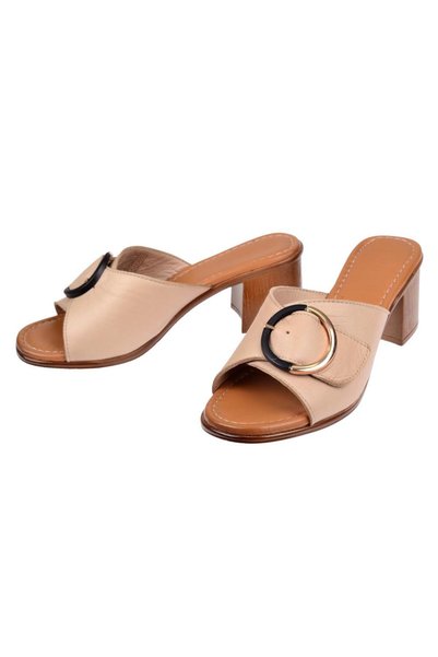 Castle Black Papuci de damă din piele naturală cu toc de 6 cm CB-4576 BEIGE