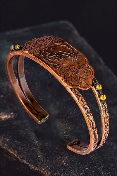 OSMANLI GÜMÜŞ Feyzün Mine'R-Rahman Written Pure Forged Copper Bracelet – Women's Model Metal Box Quartz Stone Gift