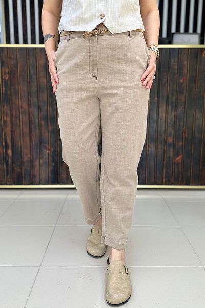 GÖKSEL Linen Belt Pants Large Size