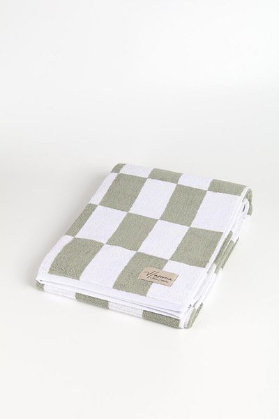 Haşema Square Patterned Green White 90X170 Beach Towel Hsm-26