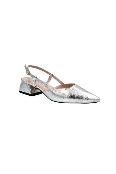 KİNDEP Kindep Cico Low Thick Heeled Closed Toe Women's Shoes Silver