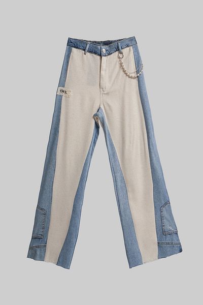 its basic Women's Tint Beige Color Palazzo Fit Loose Cut Accessory Detailed Special Design Denim Jean