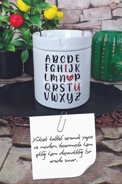 giftkonsept Alphabet I Love You Printed Gift for Lovers Printed Ceramic Lid Odorless Ashtray