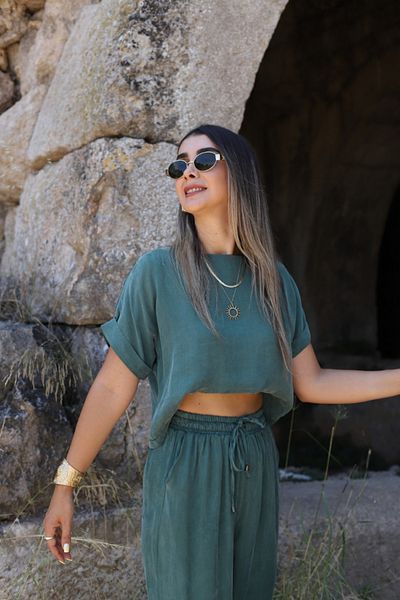 bytugcekaya Σετ παντελόνι μπλούζας με κοντομάνικο Emerald Green