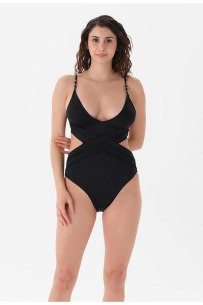 Eros 4307 Siyah Boncuklu İnce İp Askılı Mayokini