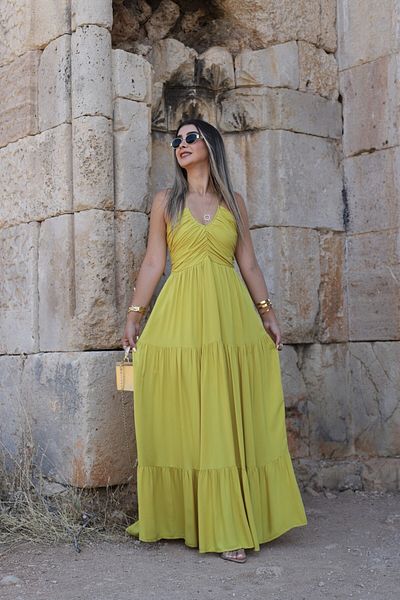 bytugcekaya Rochie galbenă cu șnur cu detaliu la gât