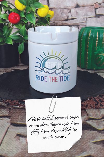 giftkonsept Ride the Tide Summer Themed Printed Ceramic Lid Odorless Ashtray