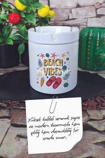 giftkonsept Beach Vibes Seaside Sand Slippers Summer Themed Printed Ceramic Lid Odorless Ashtray