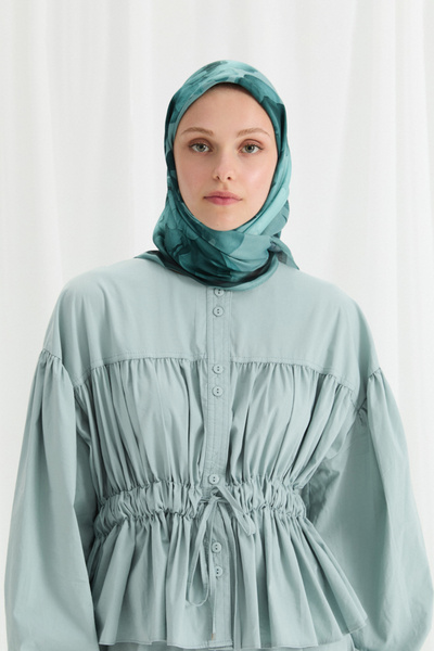 cs camellia scarf Eșarfă moale cu model Lotus - Turcoaz