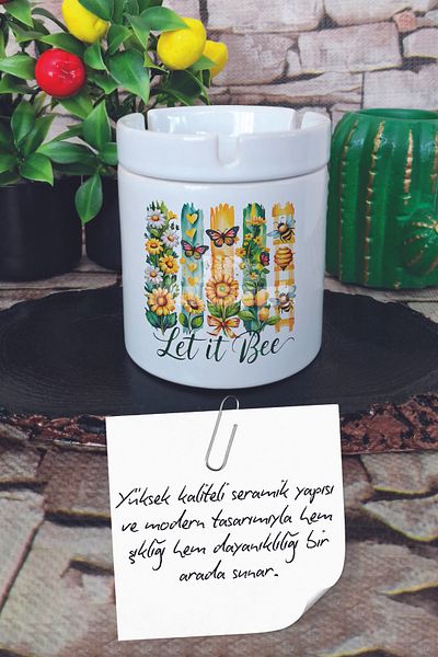 giftkonsept Let It Bee Printed Ceramic Lid Odorless Ashtray