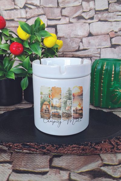 giftkonsept Camping Fashion Summer Themed Printed Ceramic Lid Odorless Ashtray