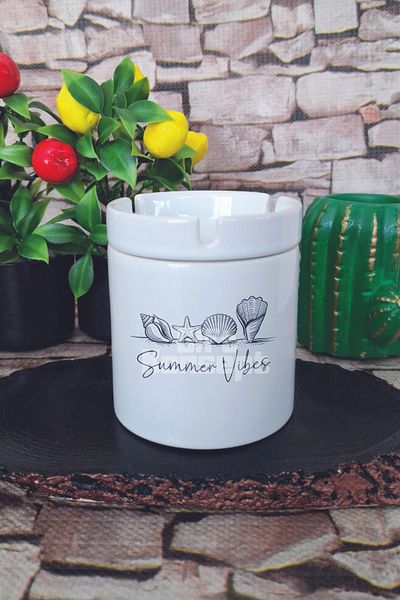 giftkonsept Seashell Summer Vibes Summer Themed Printed Ceramic Lid Odorless Ashtray