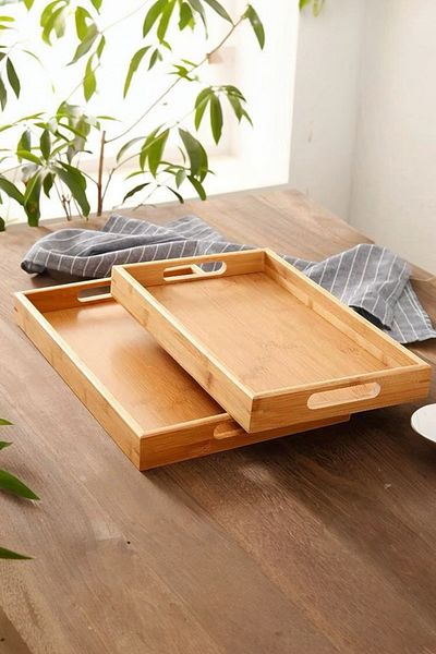 Akkoyunlu home 2-Piece Bamboo Presentation Serving Tray Rectangular Tray