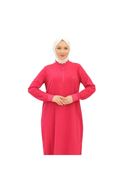 Armine Ribbed Zippered Crepe Fabric Tunic