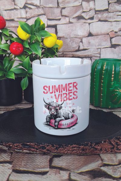 giftkonsept Summer Vibes Cow Summer Themed Printed Ceramic Lid Odorless Ashtray
